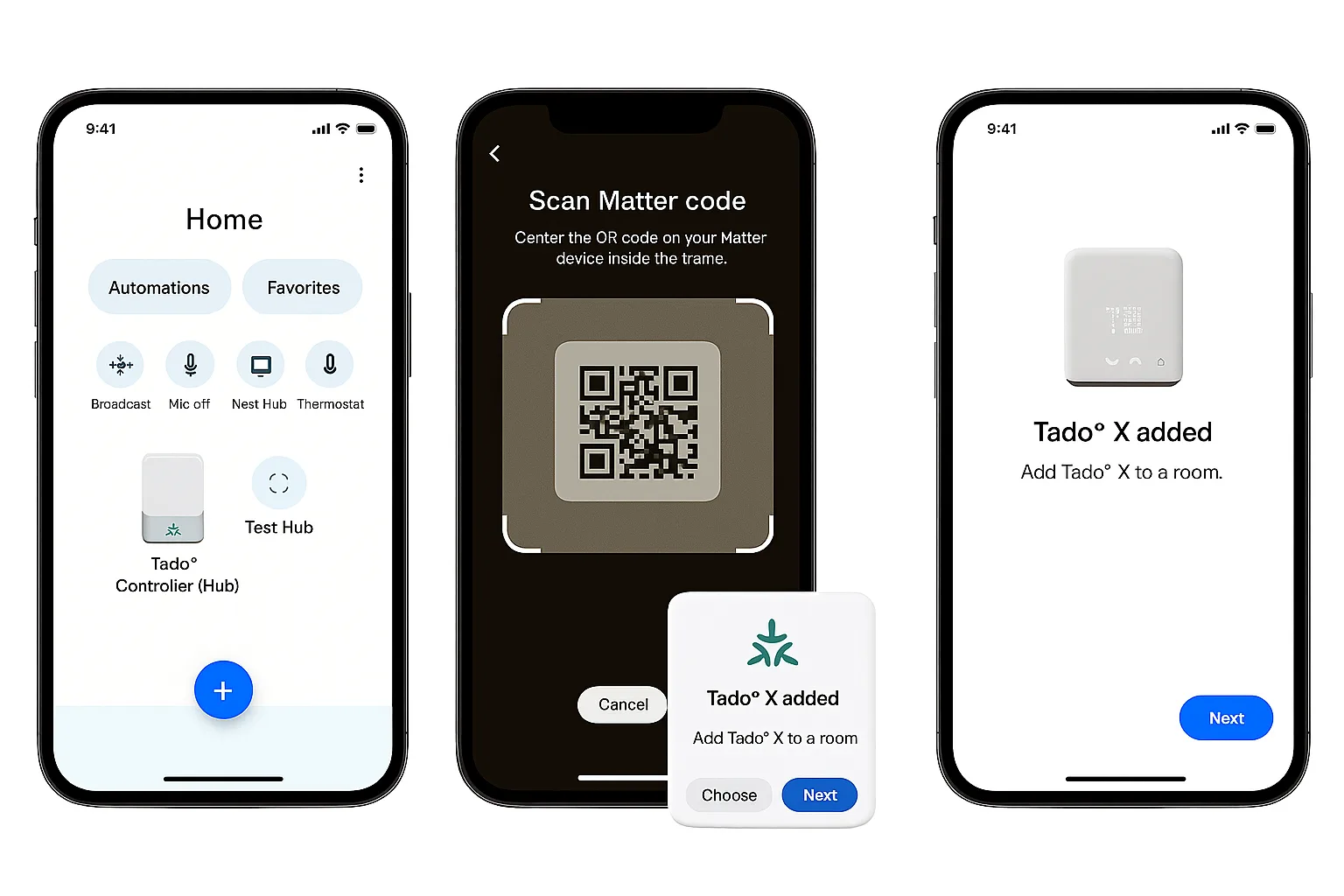 adding a Matter-enabled Tado X Smart Thermostat via Google Home.