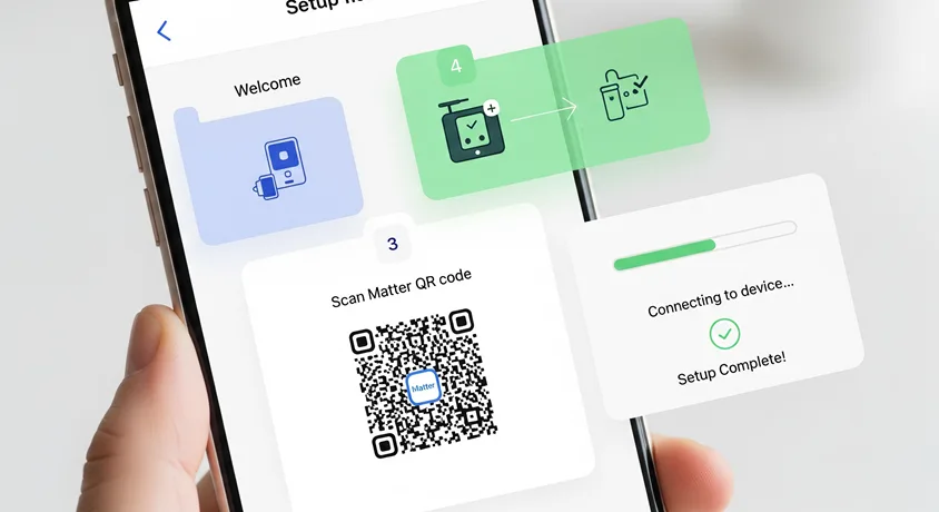 Matter device onboarding process via smart home app