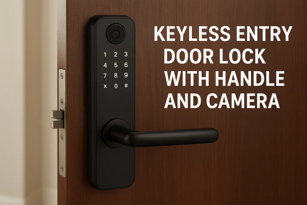 keyless entry door lock with handle and camera