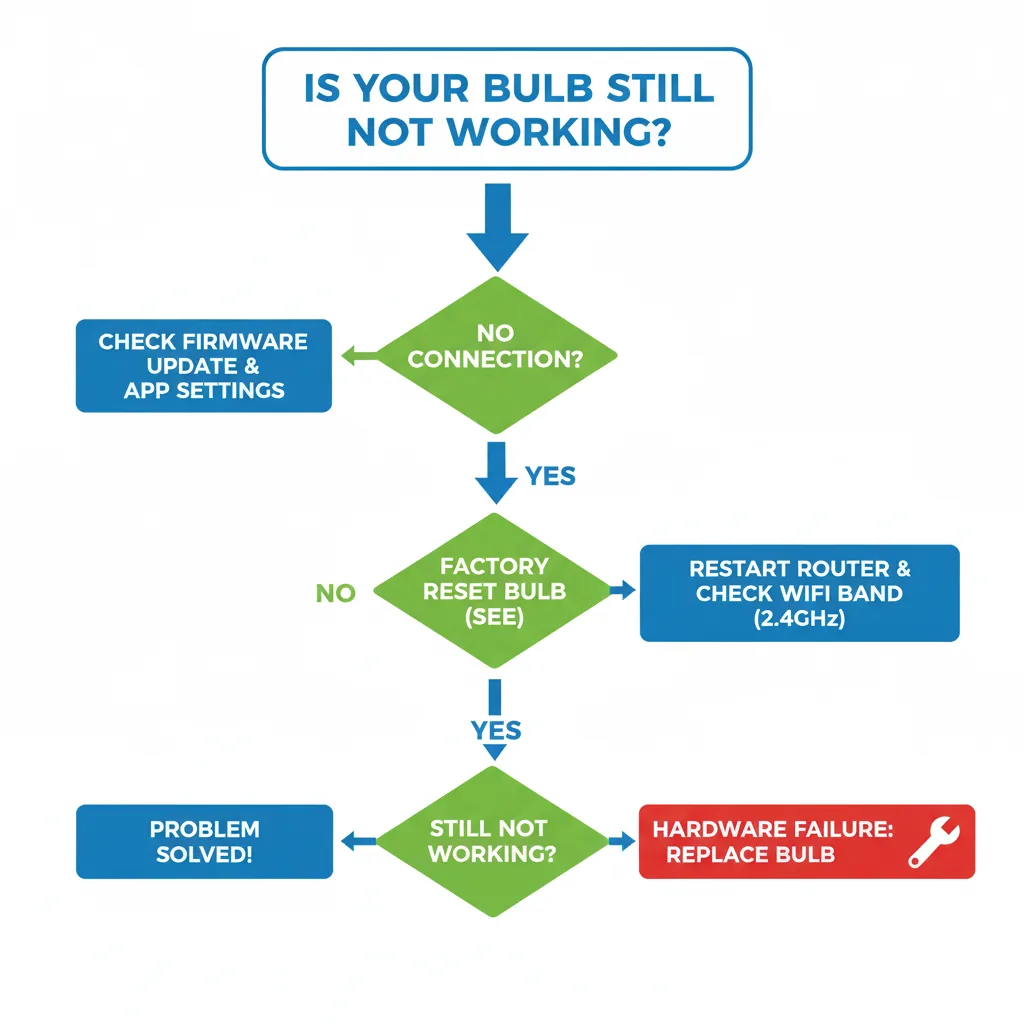 Smart bulb troubleshooting decision tree for connection problems